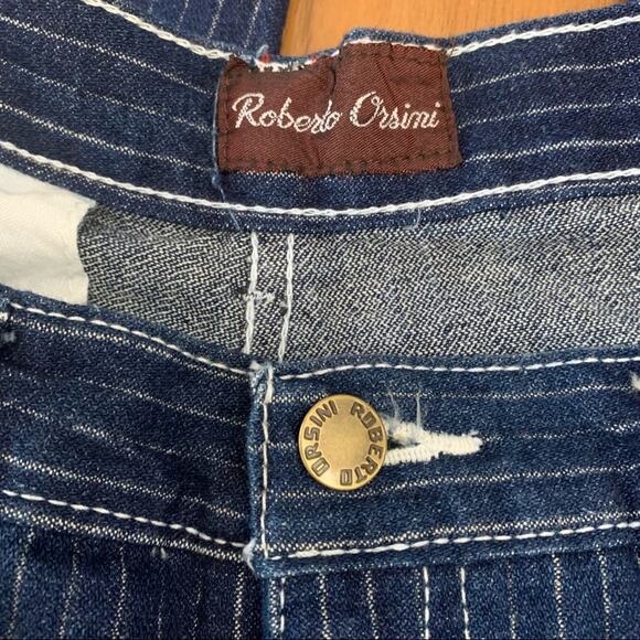 Vintage Pinstripe Jeans Size 9/10 Roberto Orsini Pleated High Waist D Ring Belt - Picture 6 of 13